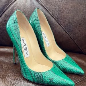 Jimmy Choo Green Snakeskin Pumps